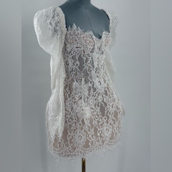 🆕 BRONX & BANCO 🧿 NWOT Colette Lace Long Sleeve Mini Dress, White Sz XS / US 2 - Picture 5 of 16